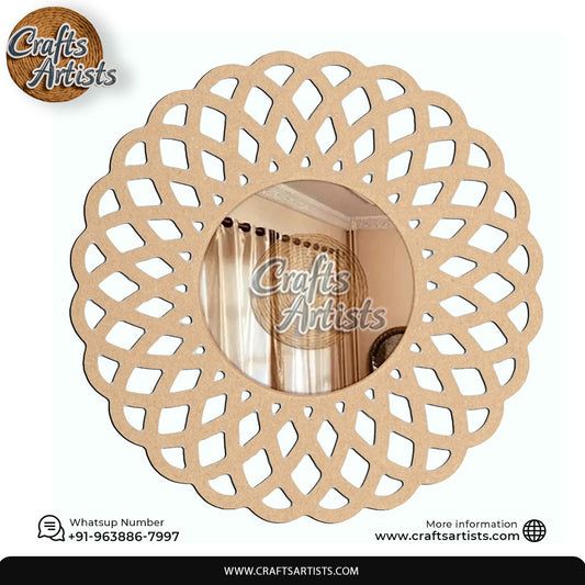 Elegant Floral MDF Mirror Frame | Laser Cut Decorative Wall Mirror Base Design-1