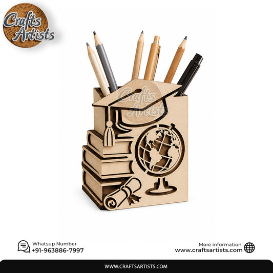 Laser Cut School Stationery Holder MDF | Desk Organizer Design-1
