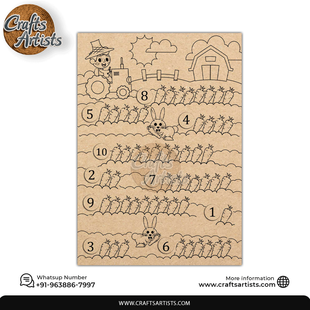 Montessori MDF Laser Cut Ladybug Counting Puzzle | Kids Math Rabbit and Carrots Board | Design-5