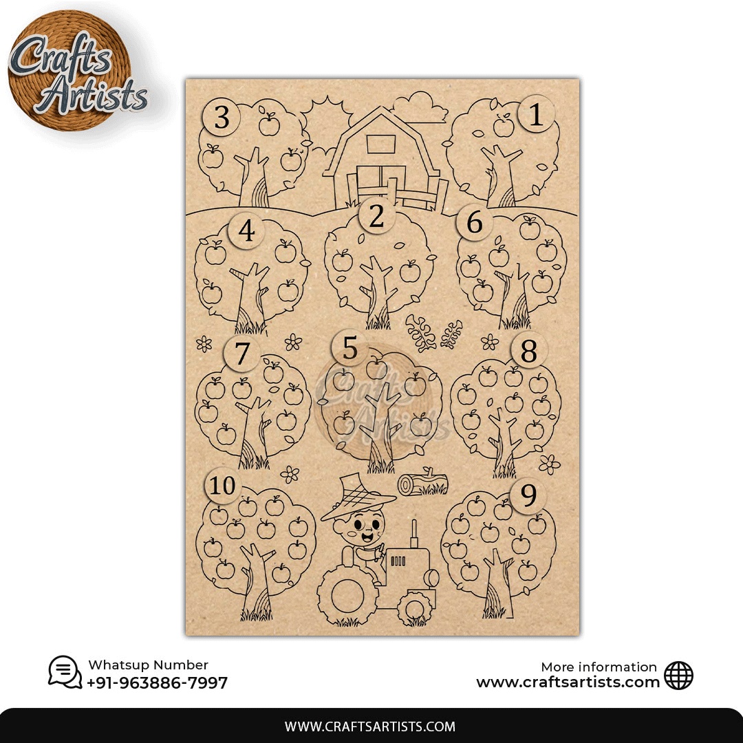 Montessori MDF Laser Cut Ladybug Counting Puzzle | Kids Math Tree and Apple Board | Design-4