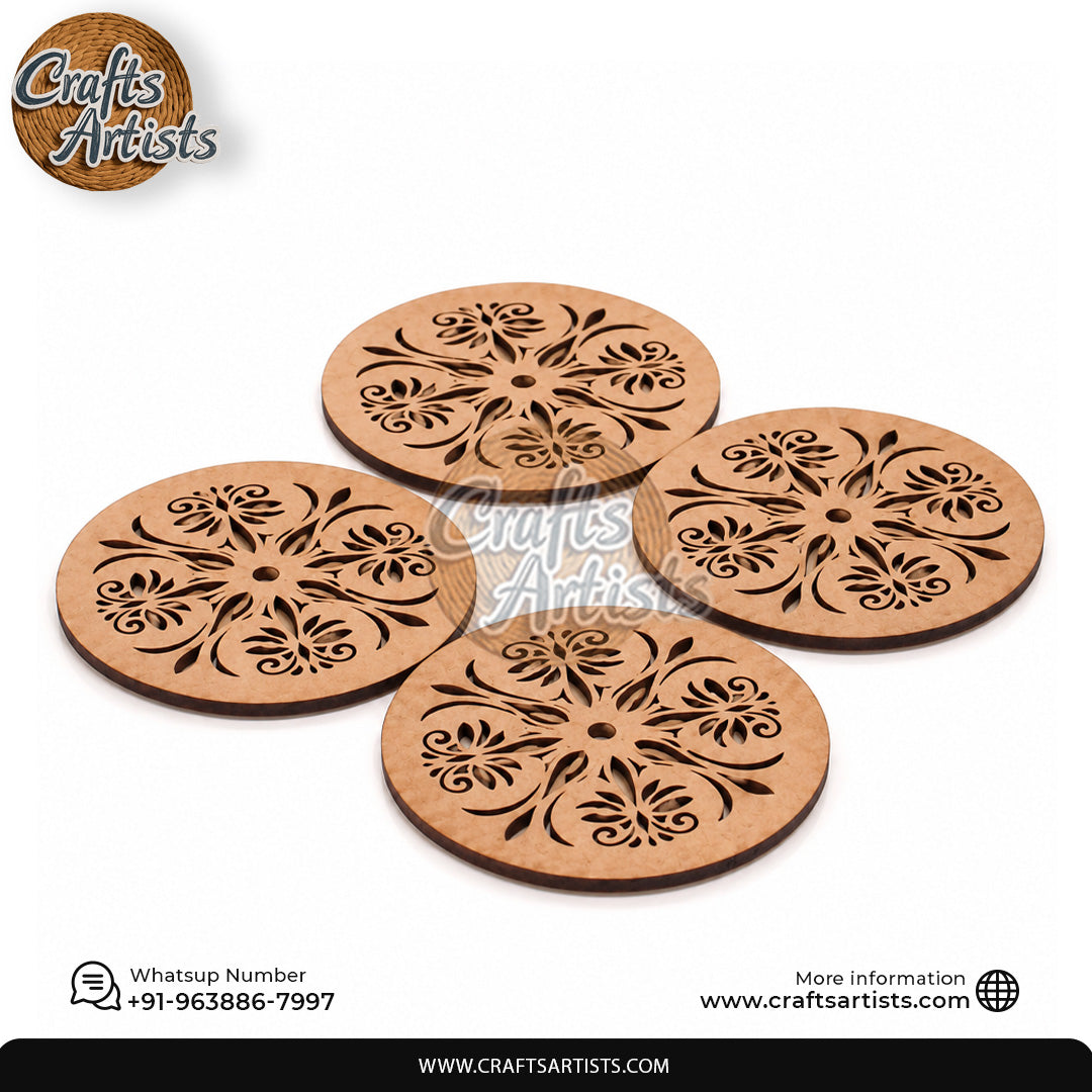 Round MDF Coaster Set Laser Cut Design | Decorative Coasters Art Design-1