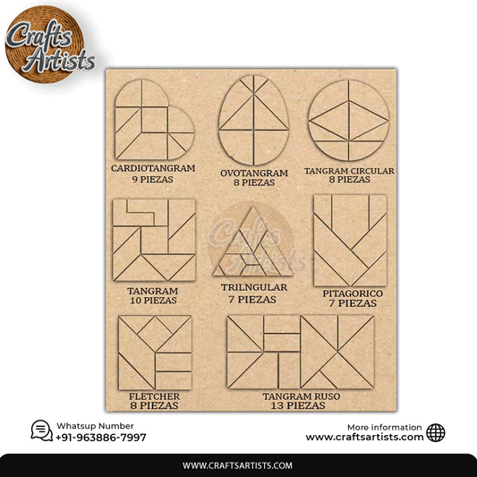 Tangram Puzzle MDF Laser Cut Designs Geometric Dissection Puzzle Templates for Kids & Adults Designs-1 |