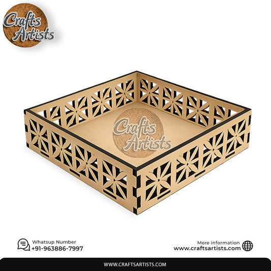 Floral Wooden MDF Laser Cut Serving Tray Design-1