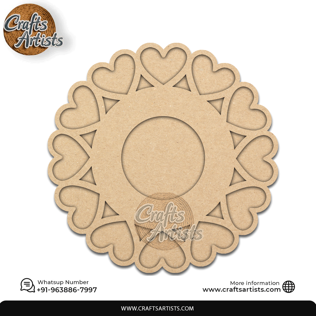 Heart Round Laser-Cut 2-Layer MDF Plain Base Light Holder – Design 9