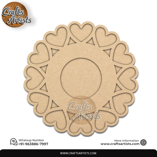 Heart Round Laser-Cut 2-Layer MDF Plain Base Light Holder – Design 9