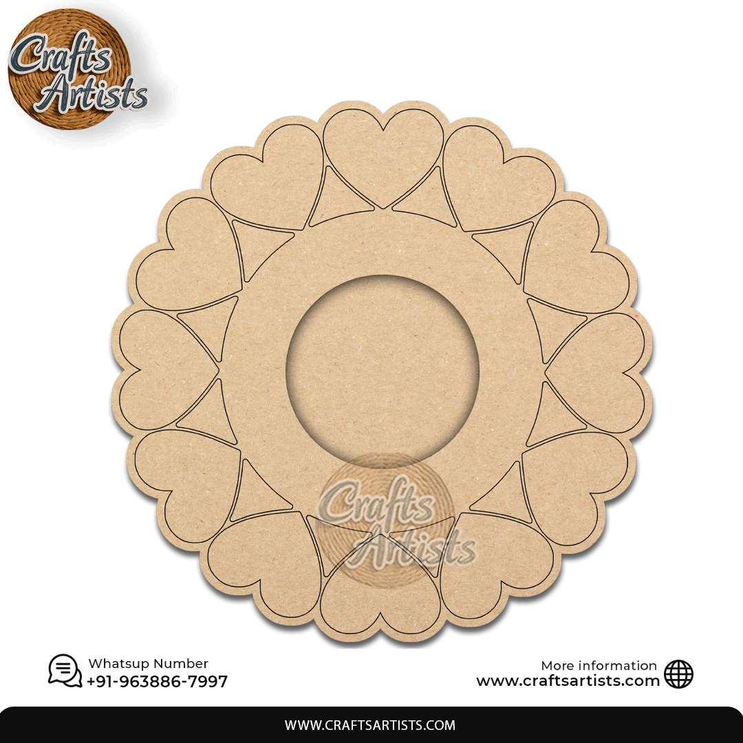 Heart Round Laser Premarked-Cut  2-Layer MDF Base Light Holder – Design 14