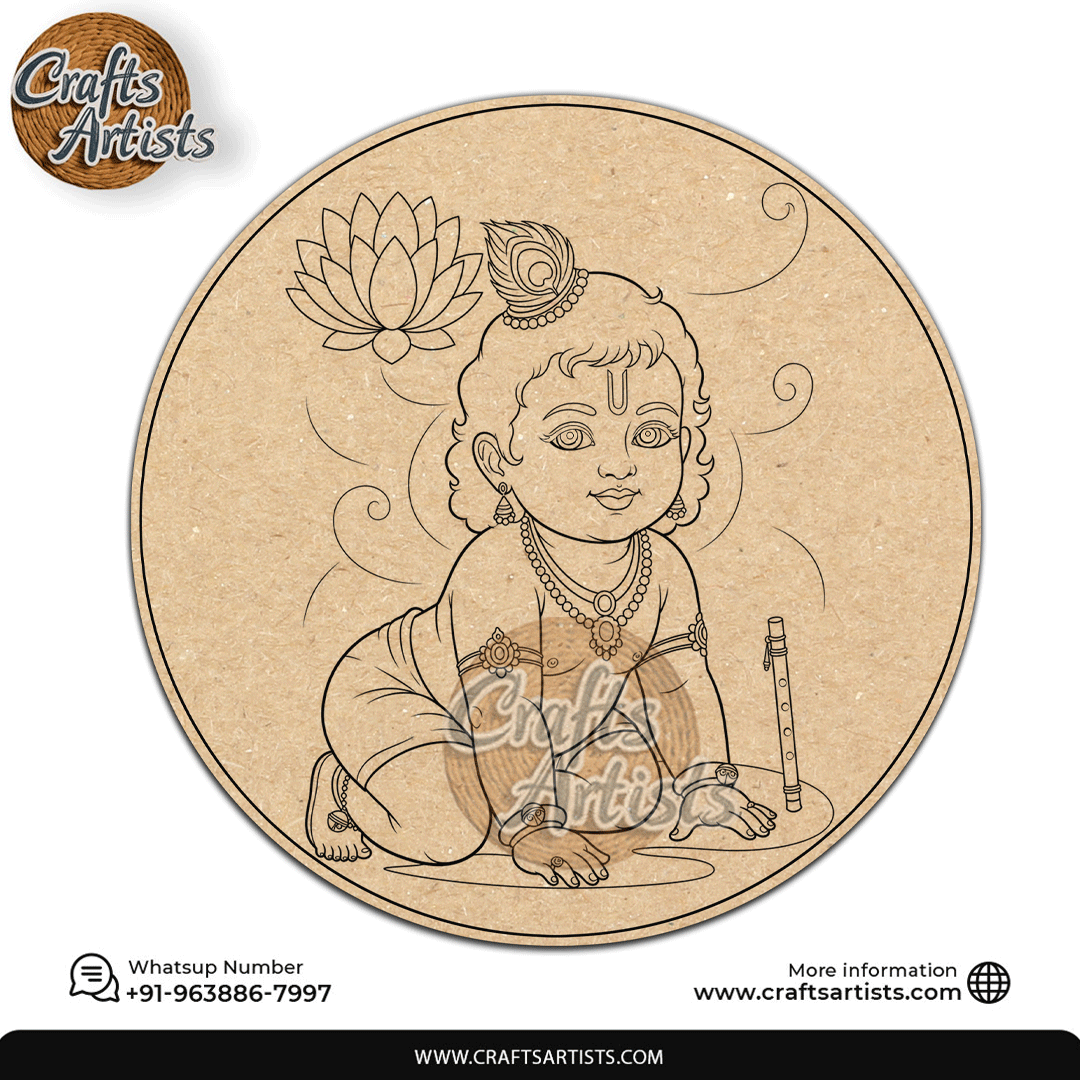 Krishna  Decorative MDF Laser Cut Premarked Base | Design-4