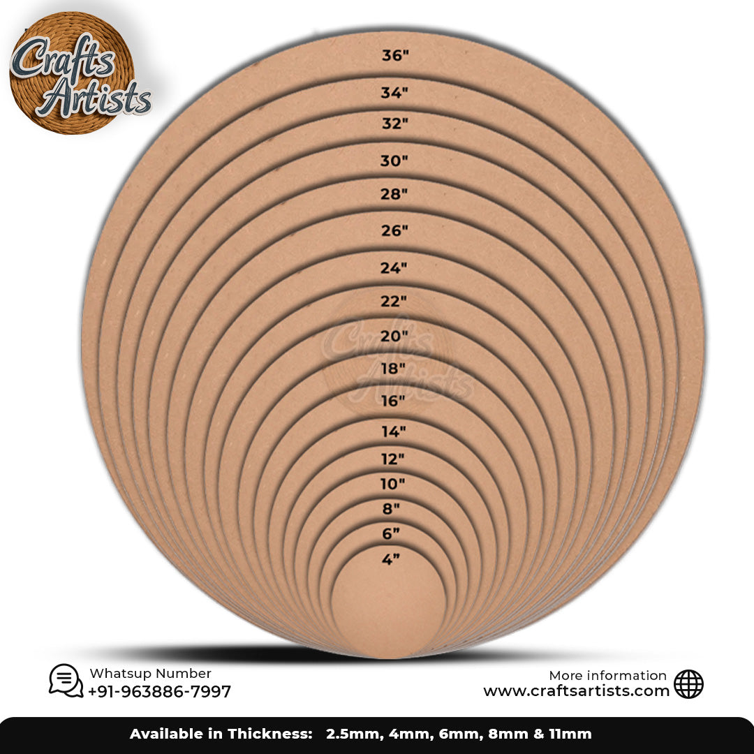 MDF Round Craft Base – Plain Wooden Circle for Art & Decor Base