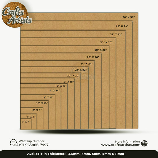 MDF Square Craft Base – Plain Unfinished Wood Panel for Painting