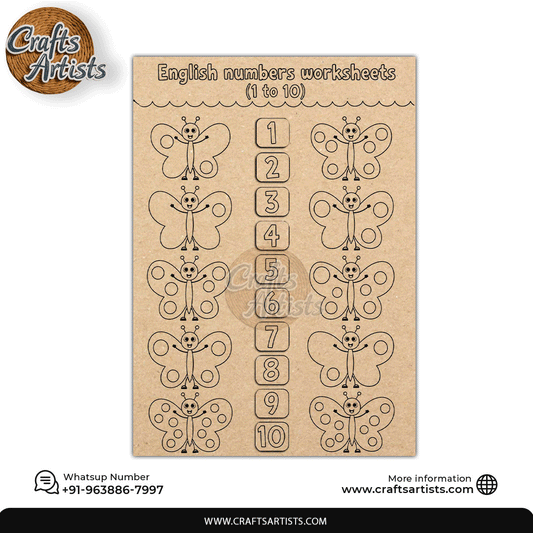 Montessori MDF Laser Cut Ladybug Counting Puzzle | Kids Math Butterfiy Board | Design-3