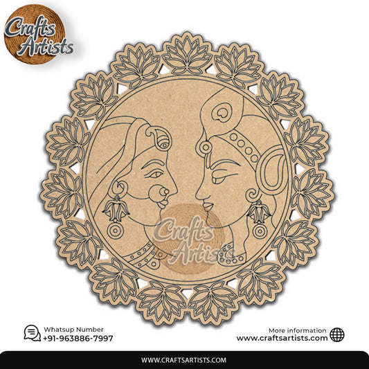 Radha Krishna Decorative MDF Cutout | Mandala Lotus Art Design-1