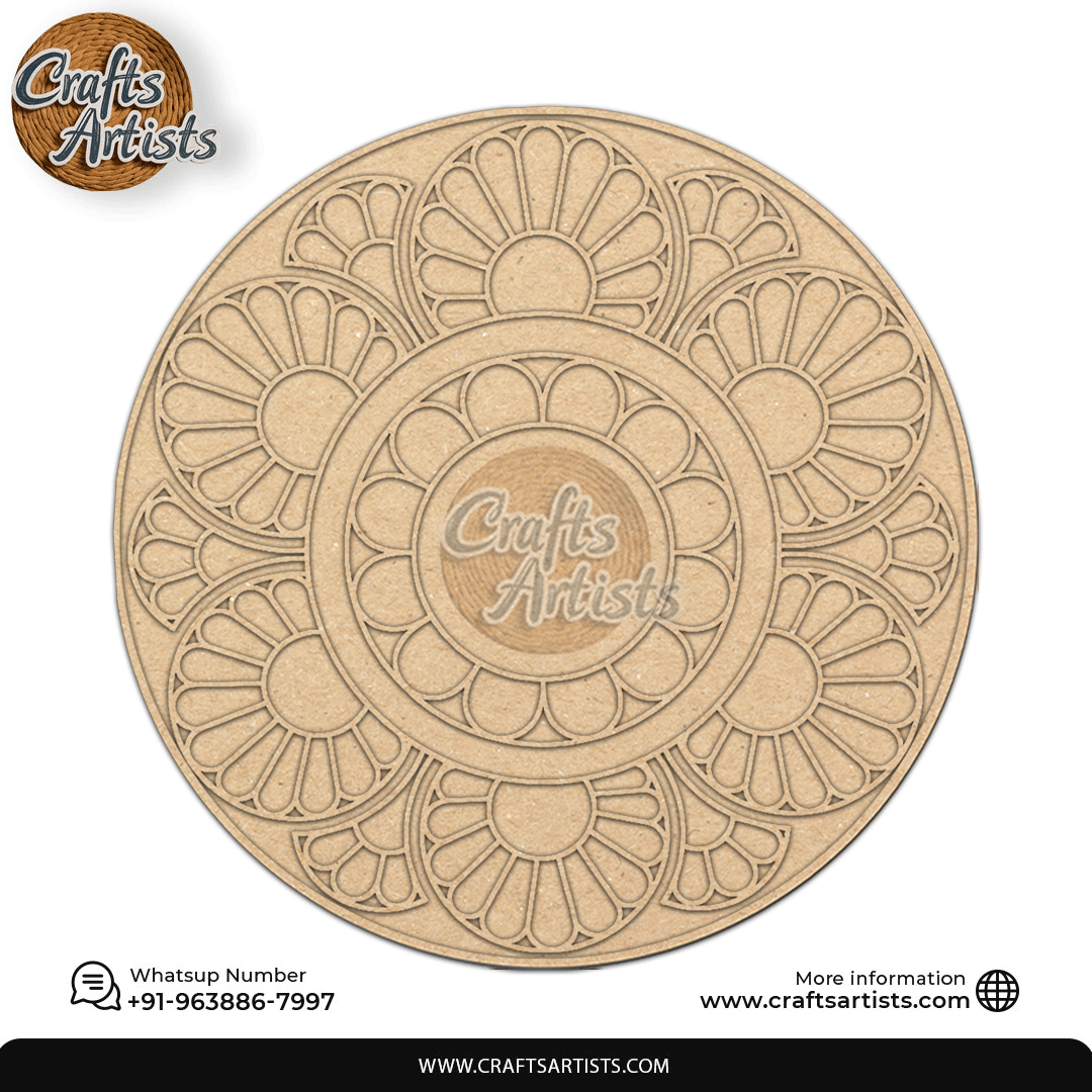 Rangoli Laser Cut Outs MDF | Elegant Floral Mandala Design-15
