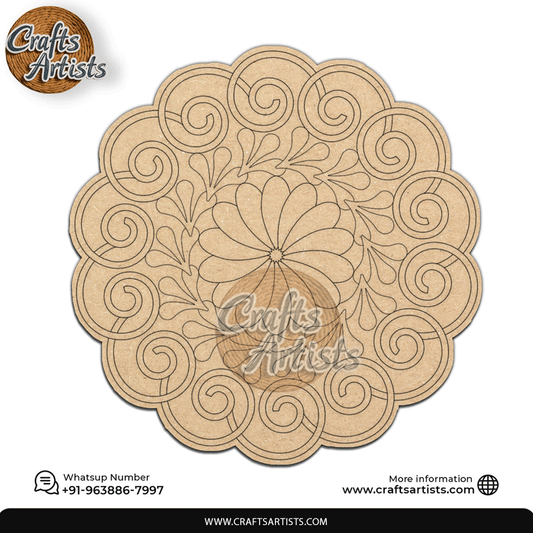 Round Decorative MDF Laser Cut Premarked Base | Floral Design-2