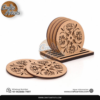 Round MDF Coaster Set Laser Cut Design | Decorative Coasters Art Design-1