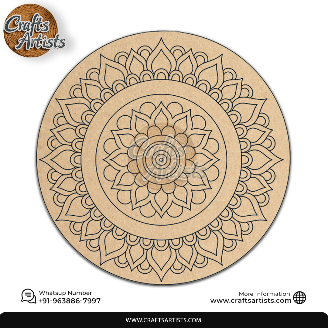 Round Decorative MDF Premarked Base | Floral Design-1