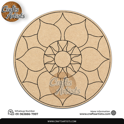 Sun and Floral Decorative MDF Laser Cut Premarked Base | Design-19