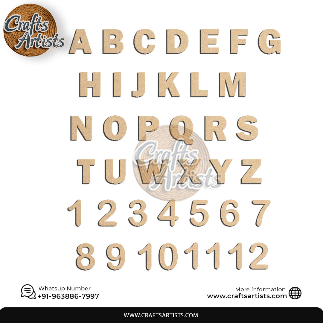 Wooden Alphabet & Number Cutouts | MDF Laser Cut Letters and Numbers Craft Set Design-1