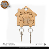 Wooden Couple Key Holder | Sweet Home Pattern Laser MDF Cutout Key Chain Holder Decor Design-1