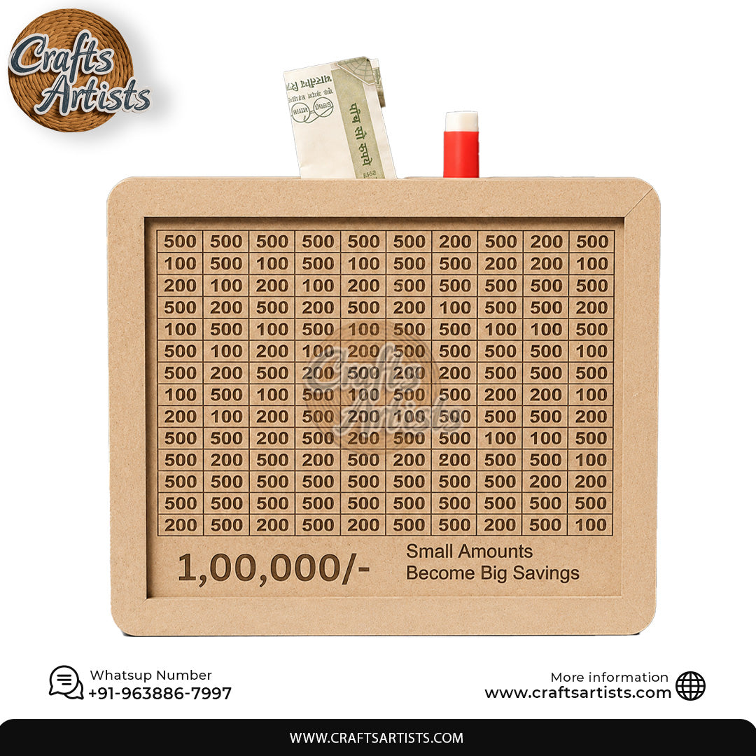 Wooden Piggy Bank Savings Box | MDF Money Saving Challenge Bank Description Design-1